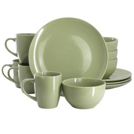Gibson Home Everyday Plus 12 Piece Stoneware Dinnerware Set in Sage Green